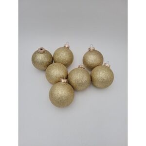 Set Of 7 Holiday Living Glass Ornaments 2 1/2"  Embellished Gold Glitter Balls